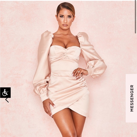 House of CB Dresses & Skirts - House of CB Cherie blush satin puff sleeve dress